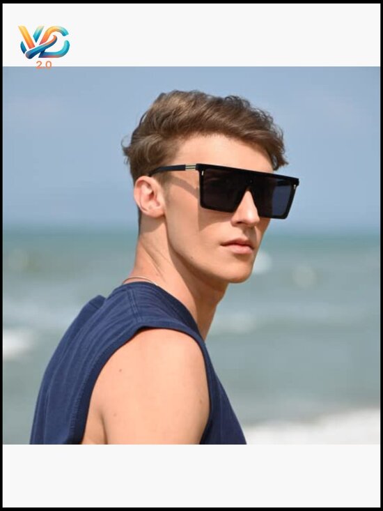 Square Oversized Sunglasses Trendy Flat Top Black Gold UV400 Protection Unisex